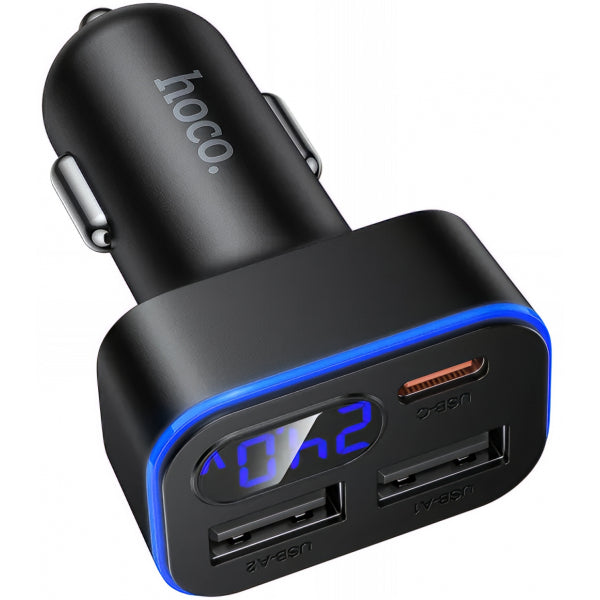 Hoco Car Charger Z63A Display, 42W, 3A, 1 x USB-C - 2 x USB-A, Black