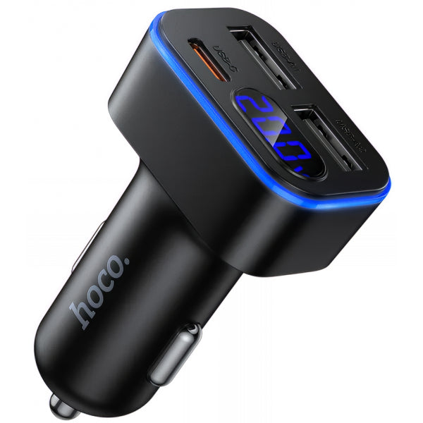 Hoco Car Charger Z63A Display, 42W, 3A, 1 x USB-C - 2 x USB-A, Black