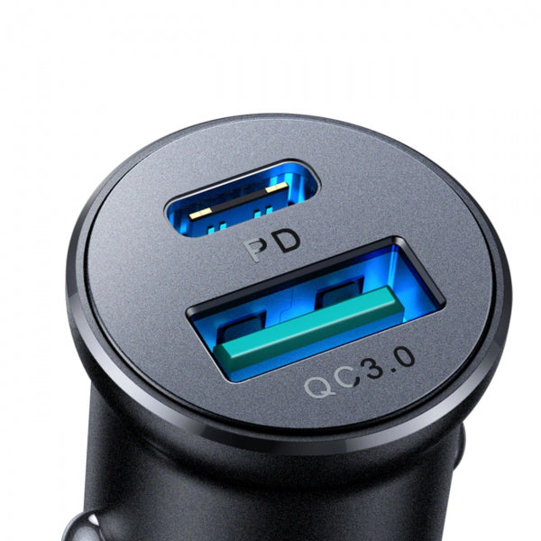 Joyroom Car Charger JR-CCN05, 30W, 3A, 1 x USB-A - 1 x USB-C, Black