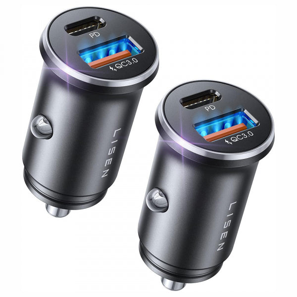 Lisen Car Charger 36W, 3A, 1 x USB-A - 1 x USB-C, 2-Pack, Black YL0223080038