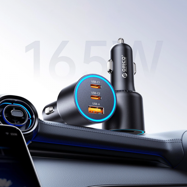 Orico Car Charger HyperDrive, 165W, 5A, 1 x USB-A - 2 x USB-C, Black