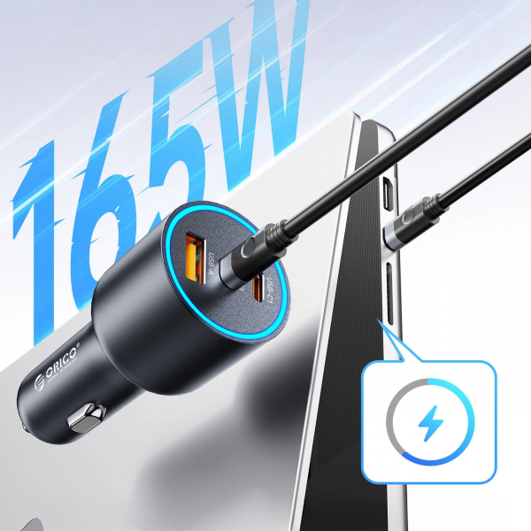 Orico Car Charger HyperDrive, 165W, 5A, 1 x USB-A - 2 x USB-C, Black