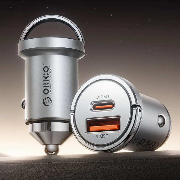 Orico Car Charger MiniRing Pro, 45W, 3A, 1 x USB-A - 1 x USB-C, Silver