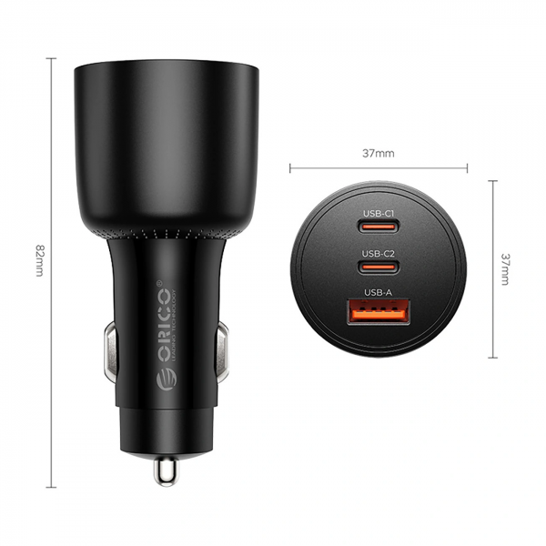 Orico Car Charger PowerLink, 165W, 5A, 1 x USB-A - 2 x USB-C, Black