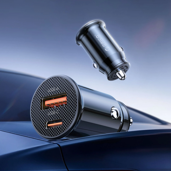 Orico Car Charger PowerMini, 30W, 3A, 1 x USB-A - 1 x USB-C, Black