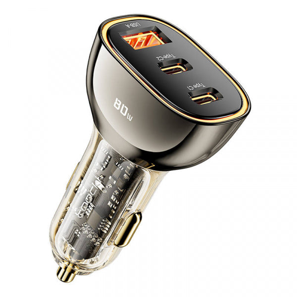 Toocki Car Charger 2C+A, 80W, 3A, 1 x USB-A - 2 x USB-C, Black TCC2C 1A-XF01