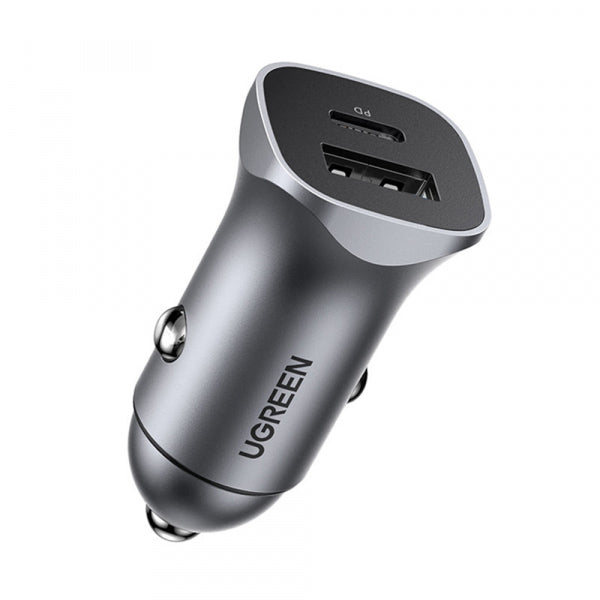 Ugreen Car Charger CD130, 24W, 3A, 1 x USB-A - 1 x USB-C, Grey