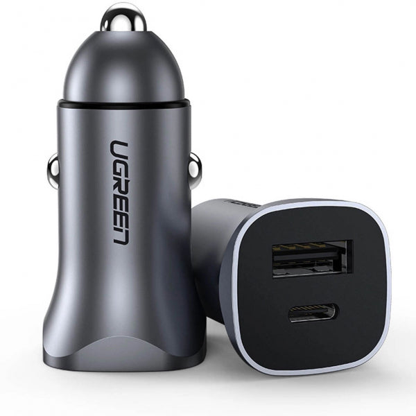 Ugreen Car Charger CD130, 30W, 3A, 1 x USB-A - 1 x USB-C, Grey