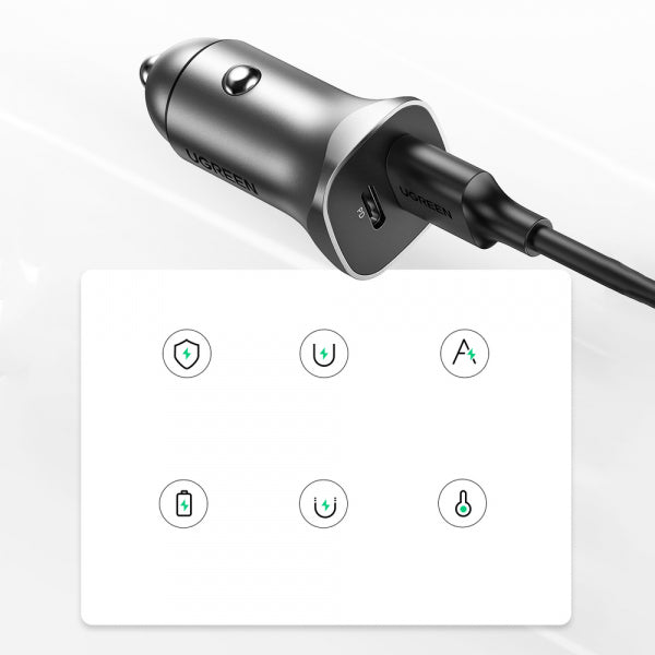 Ugreen Car Charger CD130, 24W, 3A, 1 x USB-A - 1 x USB-C, Grey