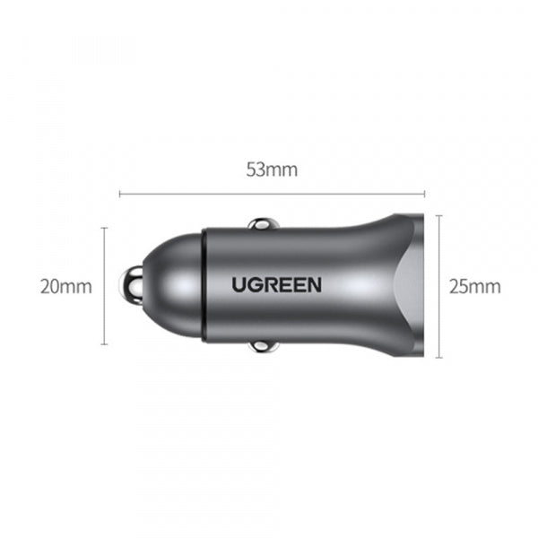 Ugreen Car Charger CD130, 24W, 3A, 1 x USB-A - 1 x USB-C, Grey