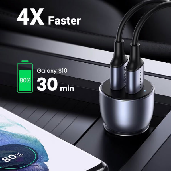 Ugreen Car Charger CD213, 36W, 3A, 2 x USB-A, Grey