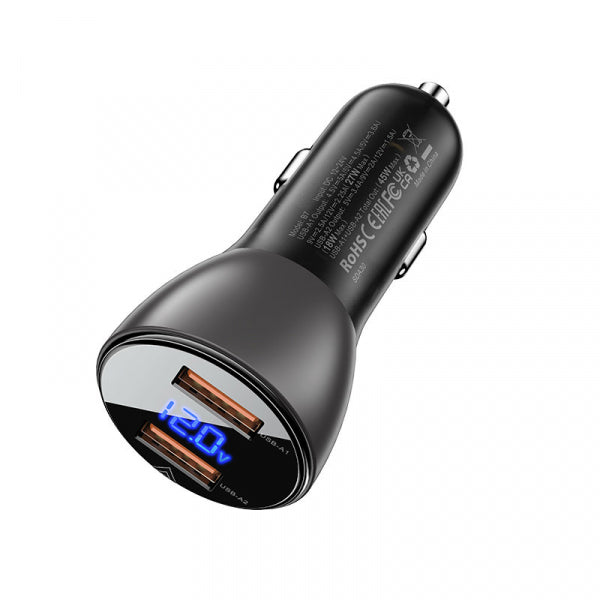 Acefast Car Charger B7, 45W, 3.6A, 2 x USB-A, Black