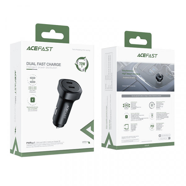 Acefast Car Charger B2, 72W, 3A, 2 x USB-C, Black