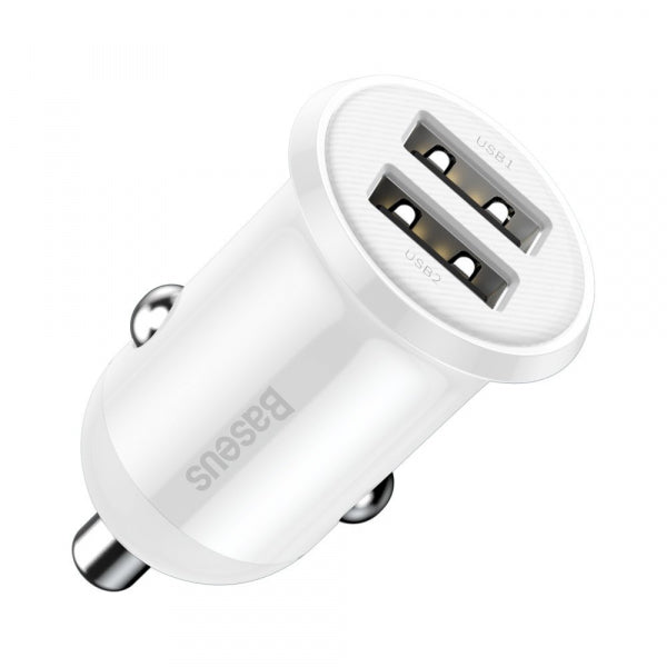 Baseus Car Charger Grain Pro, 24W, 2.4A, 2 x USB-A, White CCALLP-02