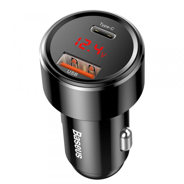 Baseus Car Charger Magic Display Series, 45W, 5A, 1 x USB-A - 1 x USB-C, Black CCMLC20C-01