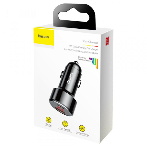 Baseus Car Charger Magic Display Series, 45W, 5A, 1 x USB-A - 1 x USB-C, Black CCMLC20C-01