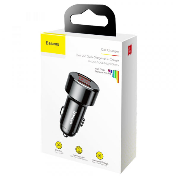Baseus Car Charger Magic Display Series, 45W, 6A, 2 x USB-A, Black CCMLC20A-01