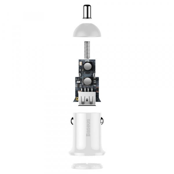 Baseus Car Charger Grain Pro, 24W, 2.4A, 2 x USB-A, White CCALLP-02
