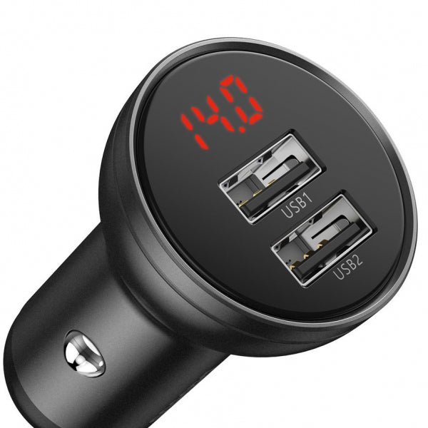 Baseus Car Charger Digital Display, 24W, 2.4A, 2 x USB-A, Grey CCBX-0G