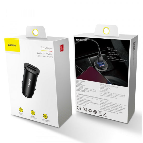 Baseus Car Charger BS-C15Q, 30W, 5A, 2 x USB-A, Black CCALL-DS01
