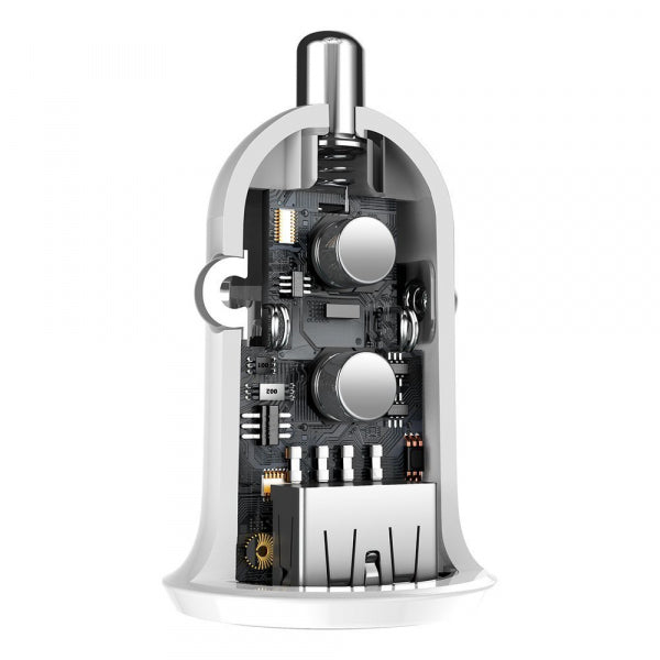 Baseus Car Charger Grain Pro, 24W, 2.4A, 2 x USB-A, White CCALLP-02