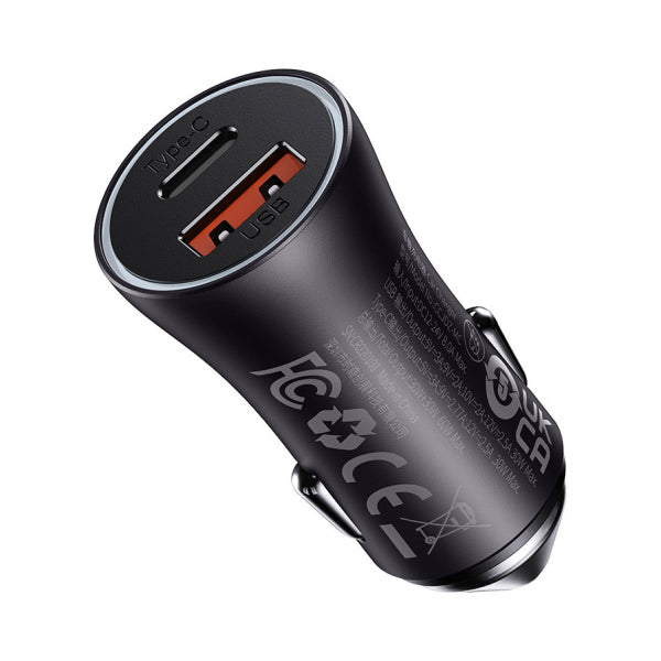 Baseus Car Charger Golden Contactor Max, 60W, 3A, 1 x USB-A - 1 x USB-C, Grey CGJM000113