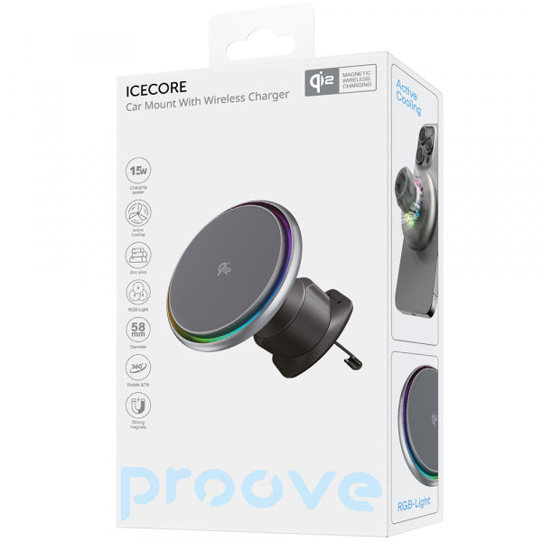 Proove Wireless Car Charger Icecore, 15W, 1.67A, Grey WHIC15002003