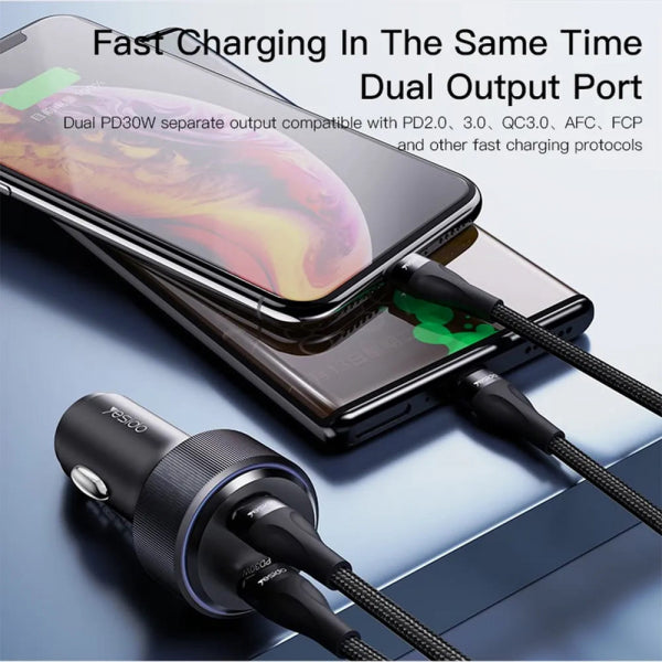 Yesido Car Charger Y48, 60W, 3A, 2 x USB-C, Black