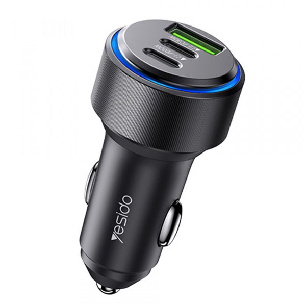Yesido Car Charger Y50, 60W, 3A, 1 x USB-A - 2 x USB-C, Black