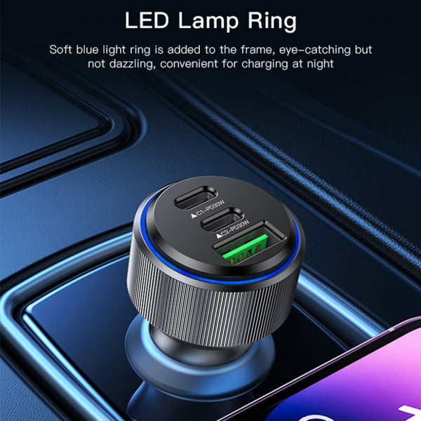 Yesido Car Charger Y50, 60W, 3A, 1 x USB-A - 2 x USB-C, Black