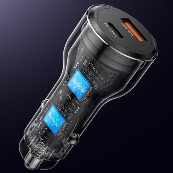 Yesido Car Charger Y65, 100W, 5A, 1 x USB-A - 1 x USB-C, Black