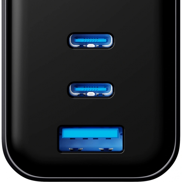 3MK Wall Charger InCharge Lumin Display, 67W, 5A, 1 x USB-A - 2 x USB-C, Black