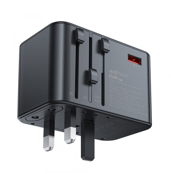 Acefast Wall Charger Travel Z1, 75W, 3.35A, 2 x USB-A - 3 x USB-C, Black