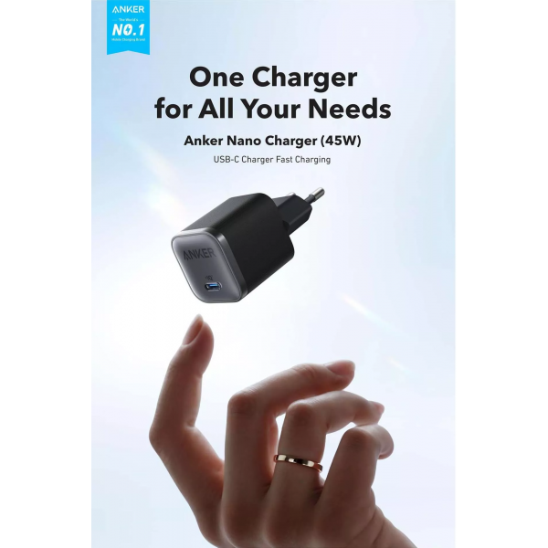 Anker Wall Charger Nano, 45W, 3A, 1 x USB-C, Black A2692L11