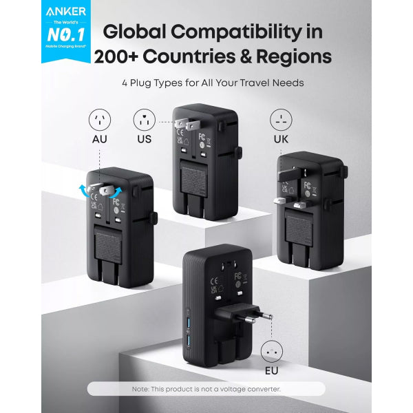 Anker Wall Charger Nano Travel, 20W, 3A, 2 x USB-A - 2 x USB-C, Black A9215H11