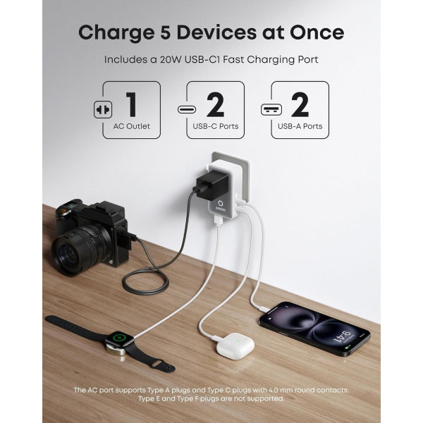 Anker Wall Charger Nano Travel, 20W, 3A, 2 x USB-A - 2 x USB-C, White A9215H21