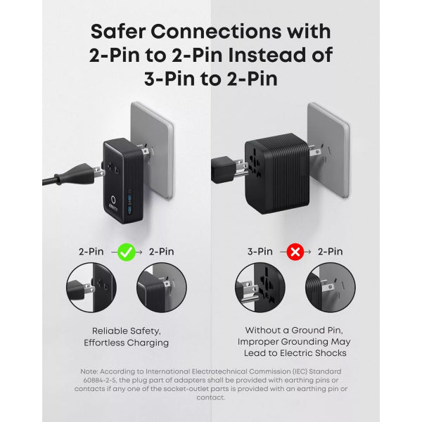 Anker Wall Charger Nano Travel, 20W, 3A, 2 x USB-A - 2 x USB-C, Black A9215H11