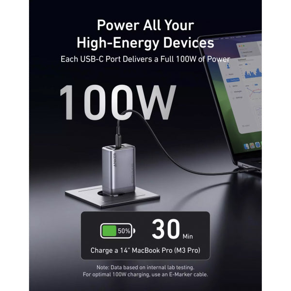Anker Wall Charger Prime, 100W, 3A, 1 x USB-A - 2 x USB-C, Grey A2688341