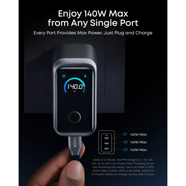 Anker Wall Charger Prime, 160W, 5.36A, 3 x USB-C, Grey A2687341