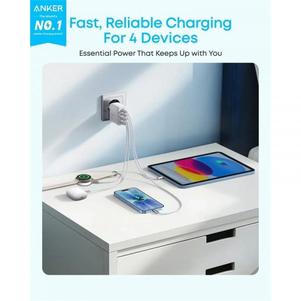 Anker Wall Charger Zolo, 50W, 3A, 2 x USB-A - 2 x USB-C, White A121EG21