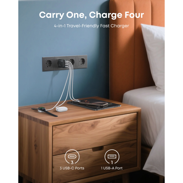 Anker Wall Charger Zolo, 70W, 1 x USB-A - 3 x USB-C, Black A121CG11