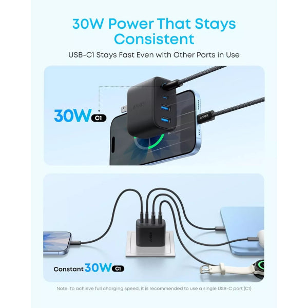 Anker Wall Charger Zolo, 50W, 3A, 2 x USB-A - 2 x USB-C, Black A121EG11