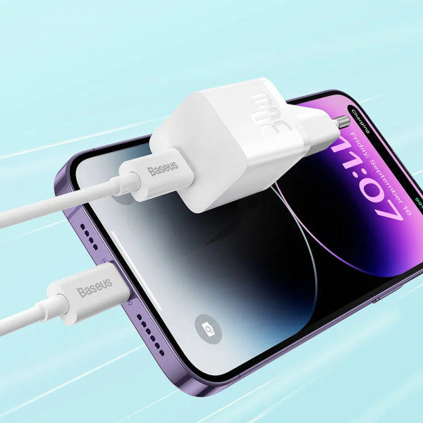 Baseus Wall Charger GaN Mini 1C, 30W, 3A, 1 x USB-C, Blue CCGN070603