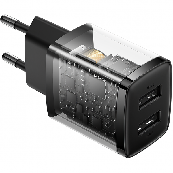 Baseus Wall Charger Compact, 10.5W, 2.1A, 2 x USB-A, Black CCXJ010201