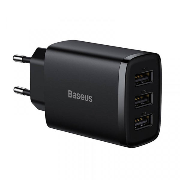 Baseus Wall Charger Compact 3U, 17W, 2.1A, 3 x USB-A, Black CCXJ020101