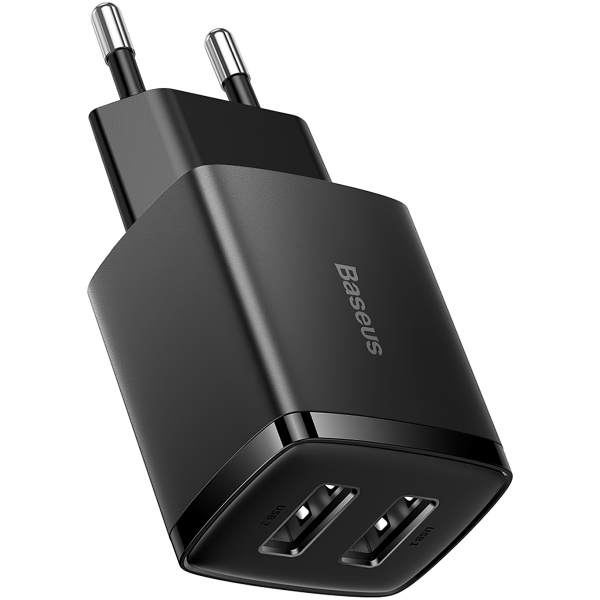 Baseus Wall Charger Compact, 10.5W, 2.1A, 2 x USB-A, Black CCXJ010201