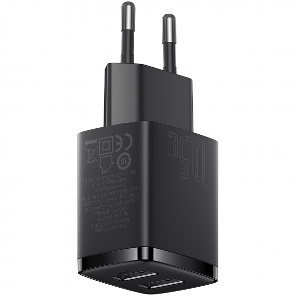 Baseus Wall Charger Compact, 10.5W, 2.1A, 2 x USB-A, Black CCXJ010201
