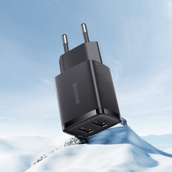 Baseus Wall Charger Compact, 10.5W, 2.1A, 2 x USB-A, Black CCXJ010201