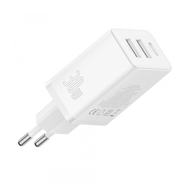 Baseus Wall Charger Cube, 30W, 3A, 1 x USB-C - 2 x USB-A, White P10111402213-00