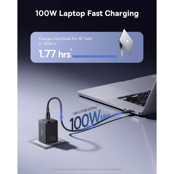 Baseus Wall Charger EnerFill FE11, 100W, 5A, 1 x USB-A - 2 x USB-C, Grey P10182102123